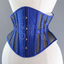 22 INCH WAIST VOLUSPA BLUE SILK AND BLACK MESH RIDING CORSET