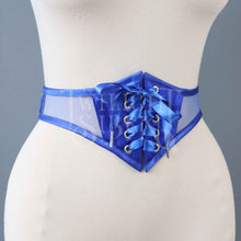 26 INCH WAIST ROYAL BLUE SATIN AND MESH SWISS WAIST CORSET