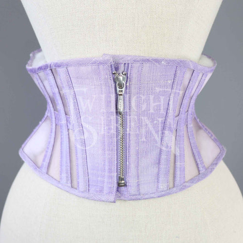 21.5 INCH WAIST ELIZA ZIP LILAC SILK AND MESH CORSET BELT