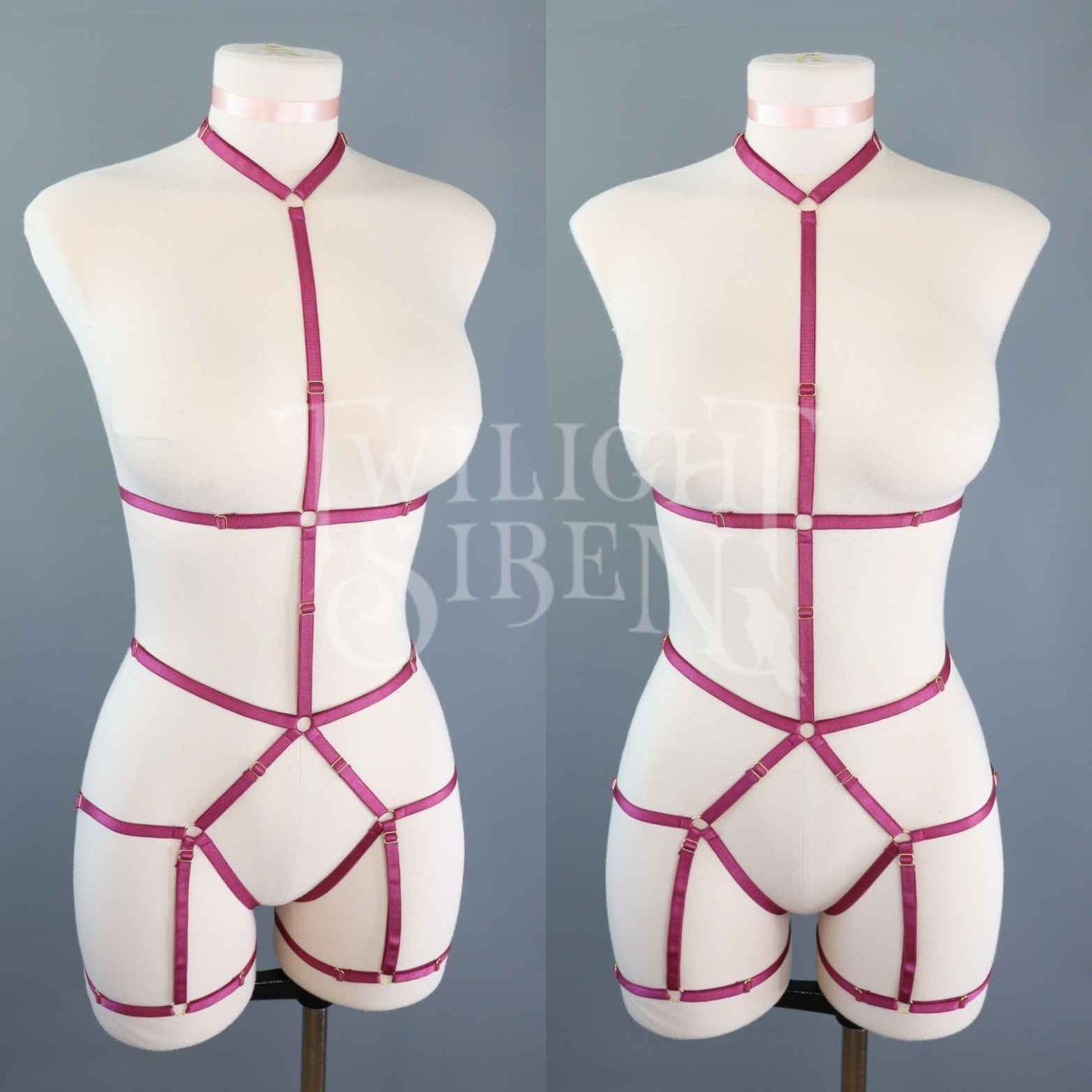 JADE BODY HARNESS OUVERT PLAYSUIT MAGENTA -DISCONTINUED - SIZE SMALL // UK 4-8 // US 0-4 (FITS : RIBCAGE UP TO 34