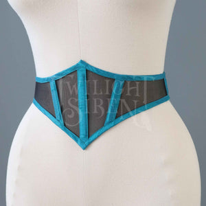 26 INCH WAIST BLACK MESH AND SILK SWISS WAIST CORSET (SUITABLE FOR NATURAL WAIST 27-28 INCH)