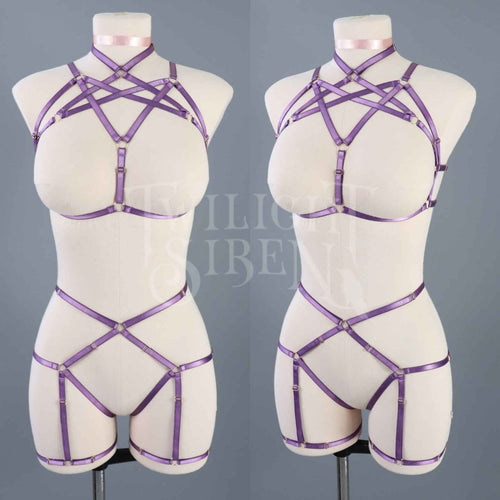 VIOLET PURPLE HEXAGRAM SET: BRALET AND THIGH HARNESS