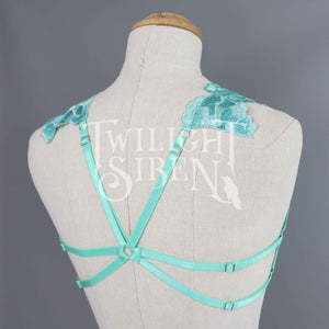 MINT TEAL LACE BODY HARNESS BRALET - SIZE XSMALL- UK 4-6 // US 0-2
(FITS RIBCAGE 24"-30")