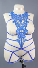 ROYAL BLUE LACE BODY HARNESS OUVERT PLAYSUIT