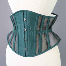 27.5 INCH WAIST VOLUSPA DEEP TEAL GREEN SILK AND MESH RIDING CORSET