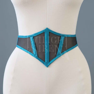 26 INCH WAIST BLACK MESH AND SILK SWISS WAIST CORSET (SUITABLE FOR NATURAL WAIST 27-28 INCH)