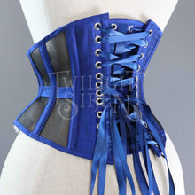 22 INCH WAIST VOLUSPA BLUE SILK AND BLACK MESH RIDING CORSET