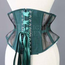 27.5 INCH WAIST VOLUSPA DEEP TEAL GREEN SILK AND MESH RIDING CORSET