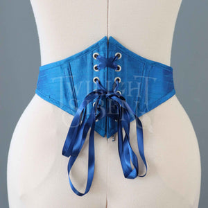 26 INCH WAIST PEACOCK BLUE SILK SWISS WAIST CORSET (SUITABLE FOR NATURAL WAIST 27-28 INCH)