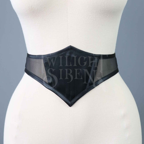 25.5 INCH WAIST BLACK SATIN AND MESH SWISS WAIST CORSET