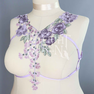 LILAC LACE BODY HARNESS BRALET ~SIZE~ LARGE // UK 16-18 // US 12-14 (FITS UNDERBUST/ RIBCAGE CIRCUMFERENCE 32"-40")