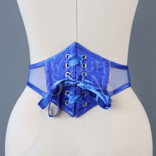 26 INCH WAIST ROYAL BLUE SATIN AND MESH SWISS WAIST CORSET