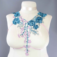 PEACOCK BLUE/ ROSE LACE BODY HARNESS BRALET SIZE XXLARGE // UK 24-26 // US 20-22 (FITS RIBCAGE CIRCUMFERENCE  40-52") - SECONDS