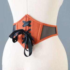 26 INCH WAIST PAPRIKA SILK AND MESH SWISS WAIST CORSET