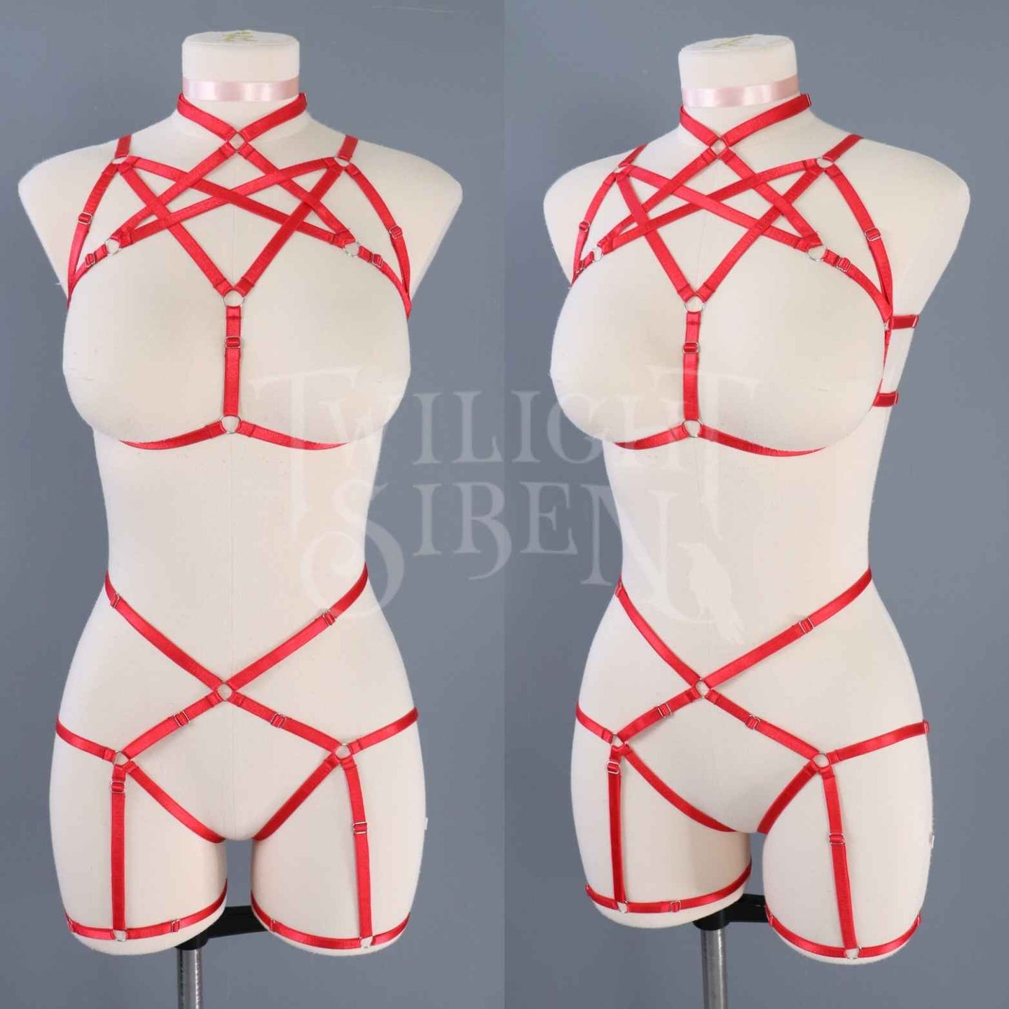 RED HEXAGRAM SET: BRALET AND THIGH HARNESS