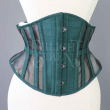 27.5 INCH WAIST VOLUSPA DEEP TEAL GREEN SILK AND MESH RIDING CORSET