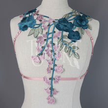 PEACOCK BLUE/ ROSE LACE BODY HARNESS BRALET