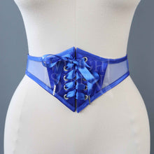 26 INCH WAIST ROYAL BLUE SATIN AND MESH SWISS WAIST CORSET