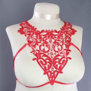 HELLA LACE BODY HARNESS BRALET RED