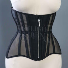 21 INCH WAIST BLACK SILK AND MESH ZIP CORSET