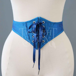 26 INCH WAIST PEACOCK BLUE SILK SWISS WAIST CORSET (SUITABLE FOR NATURAL WAIST 27-28 INCH)