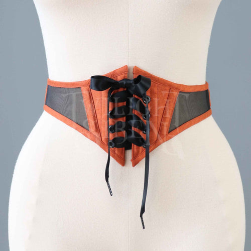26 INCH WAIST PAPRIKA SILK AND MESH SWISS WAIST CORSET