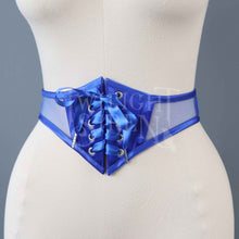 26 INCH WAIST ROYAL BLUE SATIN AND MESH SWISS WAIST CORSET