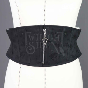 36 INCH WAIST ELIZA BLACK BOUQUET COUTIL CORSET BELT WITH ZIP
