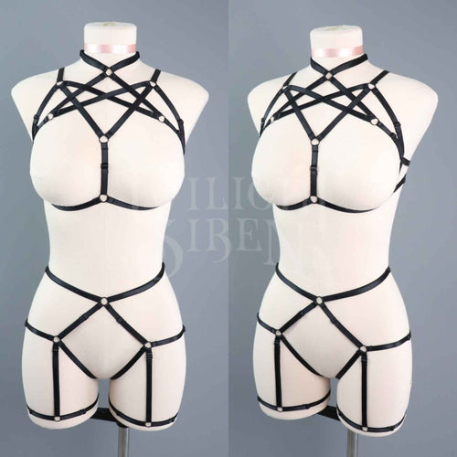 BLACK HEXAGRAM SET: BRALET AND THIGH HARNESS