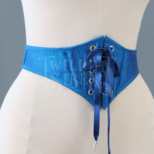 26 INCH WAIST PEACOCK BLUE SILK SWISS WAIST CORSET (SUITABLE FOR NATURAL WAIST 27-28 INCH)