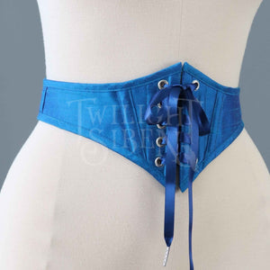 26 INCH WAIST PEACOCK BLUE SILK SWISS WAIST CORSET (SUITABLE FOR NATURAL WAIST 27-28 INCH)