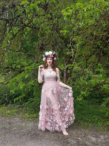 32 INCH WAIST // SIZE 14 DUSKY PINK FLORAL TULLE SKIRT