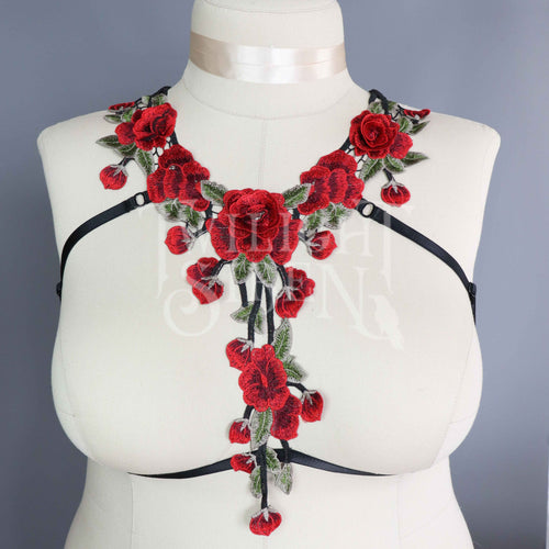 ROSE LACE BODY HARNESS BRALET ~ SIZE ~ LARGE // UK 24-26 // US 20-22 (FITS UNDERBUST/ RIBCAGE 38