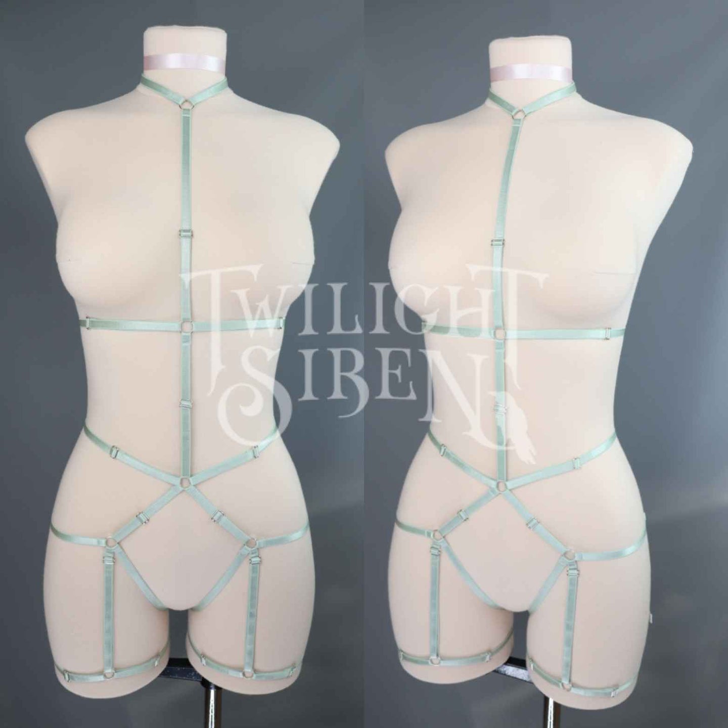 JADE BODY HARNESS OUVERT PLAYSUIT SAGE GREEN DEVELOPMENT SAMPLE - SIZE SMALL // UK 4-8 // US 0-4