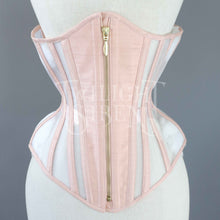 21.5 INCH SALMON SILK & MESH ZIPPED UNDERBUST CORSET (LARGE RIB SPRING)