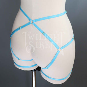 TEAL TURQUOISE BLUE / GOLD LEG BODY HARNESS SUSPENDER UK 8-10