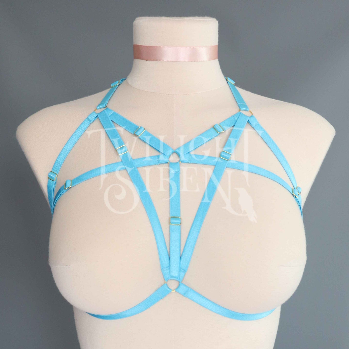 TALIA BODY HARNESS BRALET TEAL TURQUOISE BLUE / GOLD - SIZE // SMALL UK 8-10 // US 4-6