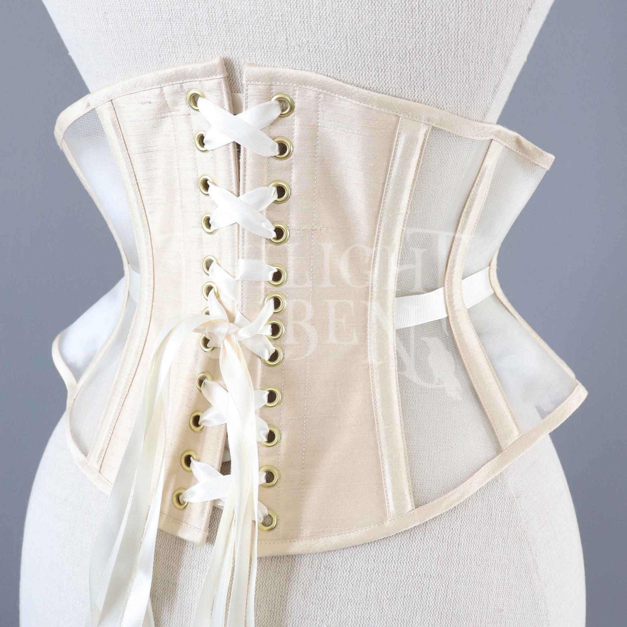 25.5 INCH WAIST VOLUSPA VANILLA CREAM SILK AND MESH RIDING CORSET –  TWILIGHT SIREN