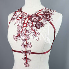 WINE FLORAL LACE BODY HARNESS BRALET - SIZE - SMALL // UK 8-10 // US 4-6
(FITS UNDERBUST / RIBCAGE UP TO  32")
