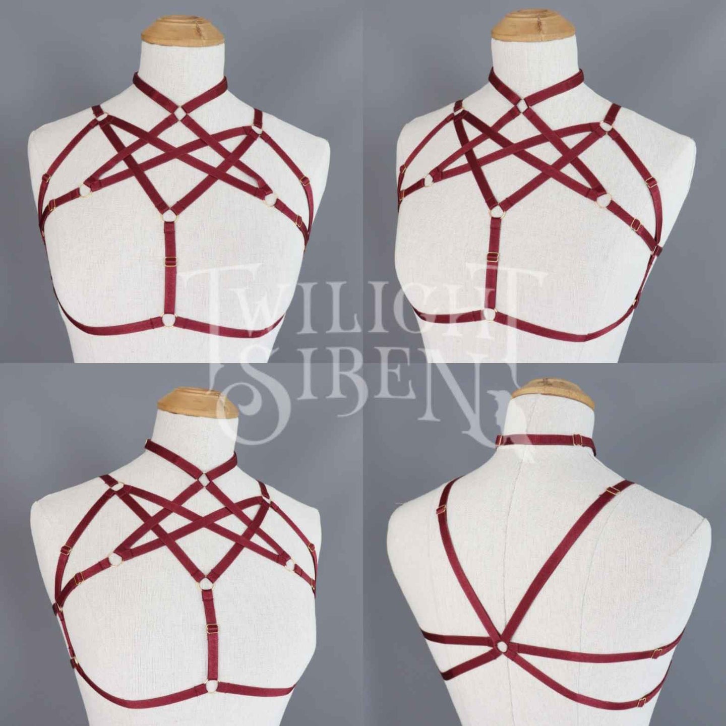 HEXAGRAM BODY HARNESS BRALET WINE RED - DEVELOPMENT SAMPLE - SIZE SMALL-MEDIUM UK 8-12 // US  4-8
