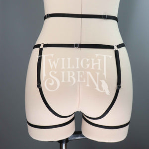 BLACK / SILVER RING SUSPENDER LEG HARNESS ~ SIZE  SMALL // UK 4-8 (PHOTO SHOOT SAMPLE)