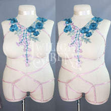 TEAL BLUE FLORAL LACE BODY HARNESS SET