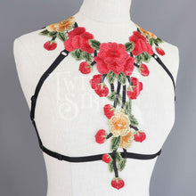 RED YELLOW ROSE FLORAL LACE BODY HARNESS BRALET