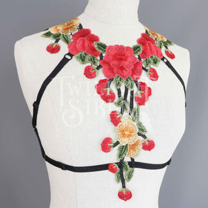 ROSE FLORAL LACE BODY HARNESS SET