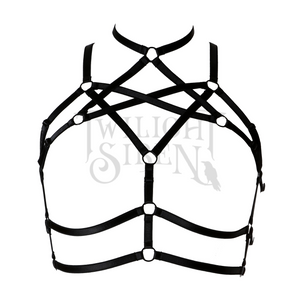 HEXAGRAM body harness longline bralet- luxury elastic strap lingerie black by Twilight Siren