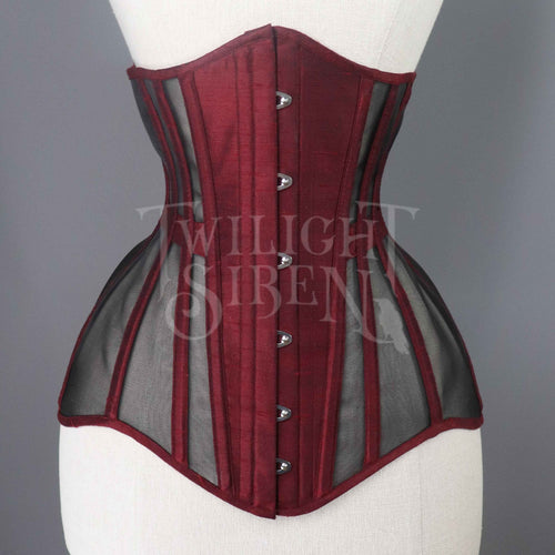 Burgundy mesh underbust corset-  – Nemuro Corsets