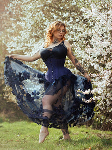 28 INCH WAIST // SIZE UK 10 NAVY FLORAL TULLE SKIRT