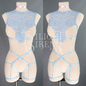OLIVIA PASTEL LIGHT BLUE LACE  BRALET AND THIGH HARNESS SET