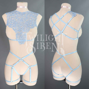 OLIVIA PASTEL LIGHT BLUE LACE  BRALET AND THIGH HARNESS SET
