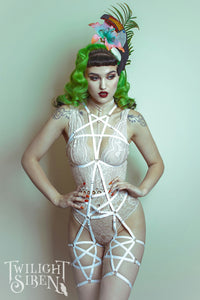 Pentagram full body playsuit harness white - Twilight Siren